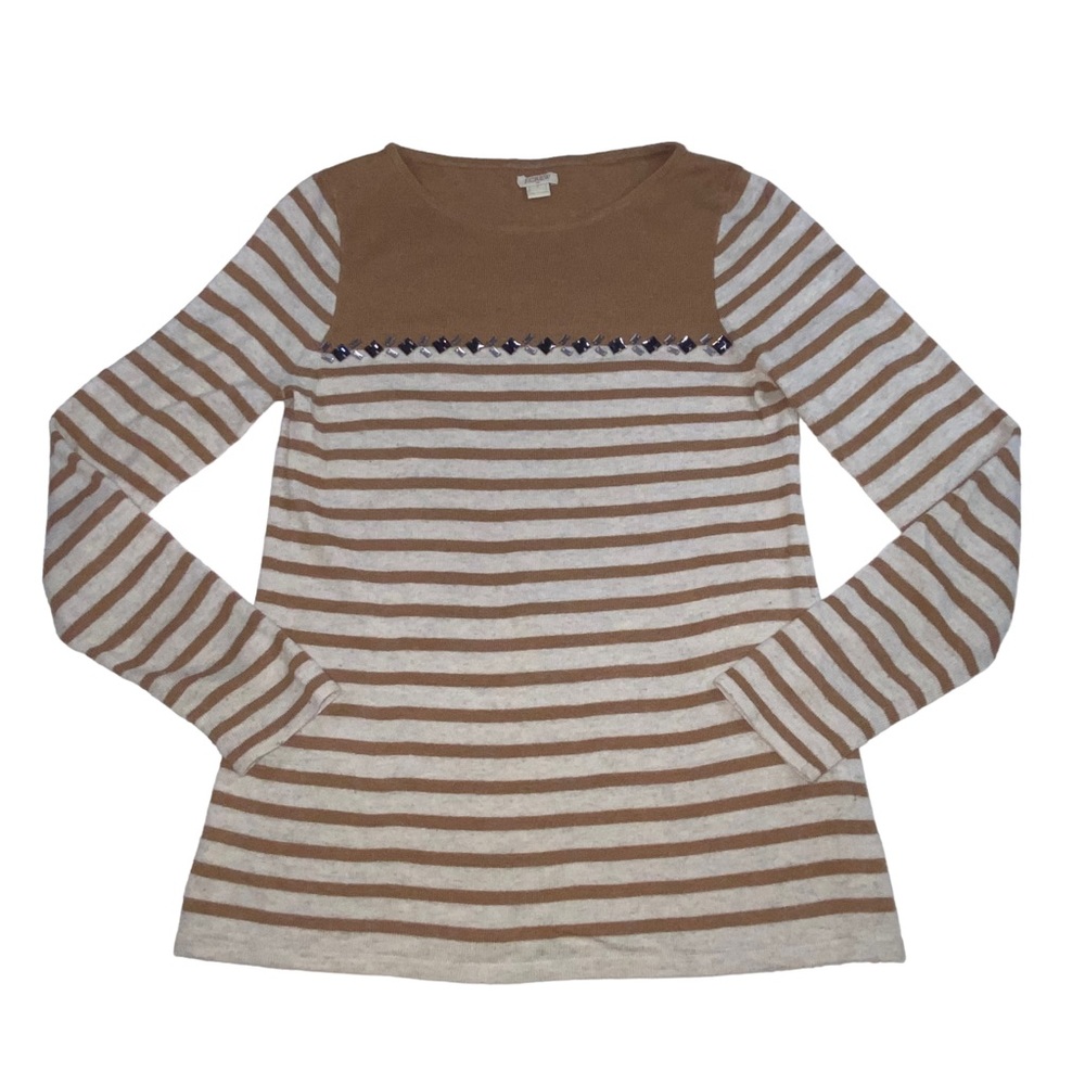 J. CREW Merino Wool Blend Brown Jewels Striped Lightweight Sweater Women’s Small - Picture 3 of 12
